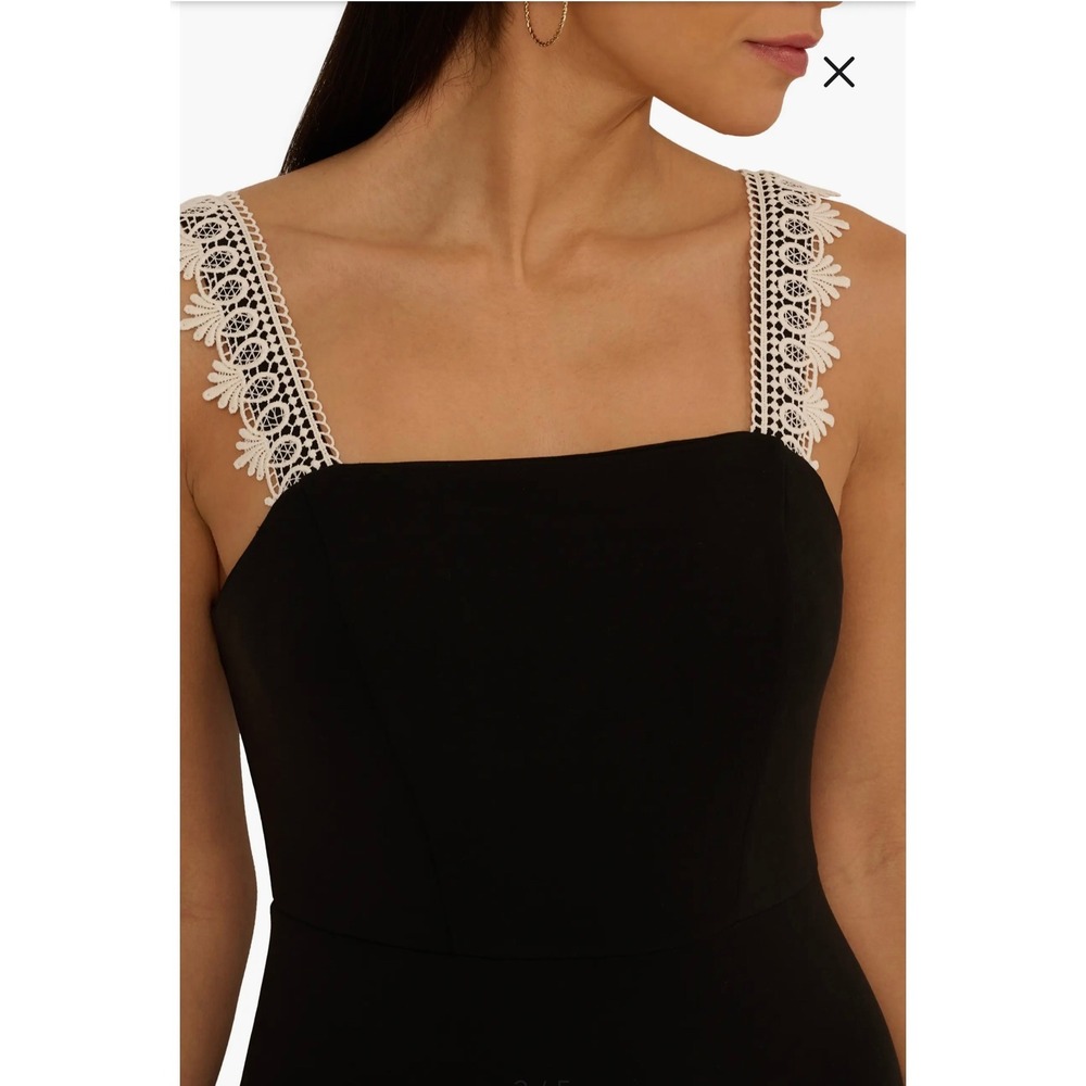 Adrianna Papell Black Ecru Knit Crochet Trim Tiered Midi Dress AD3D105940 Size 2